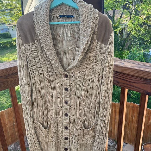 Ralph Lauren Blue Label 100% Linen & Suede Cardigan Sweater - Picture 2 of 4